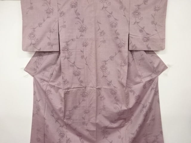 JAPANESE KIMONO / ANTIQUE KIMONO / SILK / TSUMUGI / WOVEN FLORAL ARABESQUE